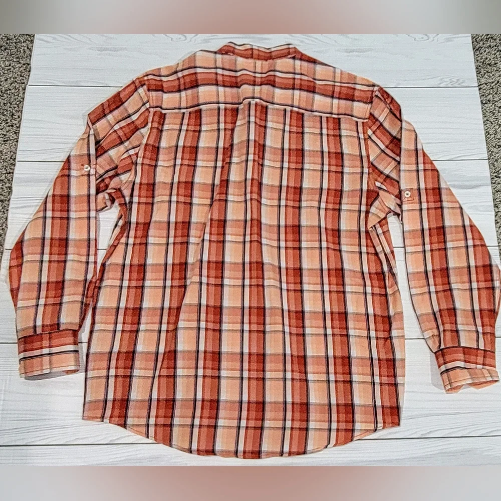Michael Brandon Orange & White Plaid Casual Long Sleeve Shirt Sz L - Picture 3 of 3